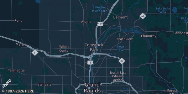 Map of Comstock Park, MI. The exact address of Cardtober Fest is not known, so the map shows the area rather than a specific building.