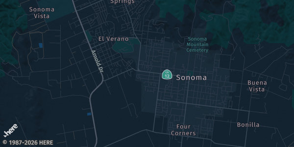 Map of Sonoma, CA. The exact address of Sonoma Valley Library, 755 W Napa St is not known, so the map shows the area rather than a specific building.