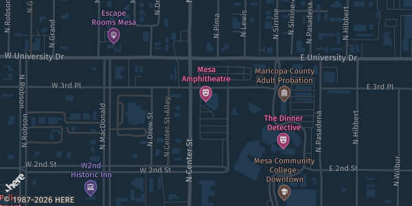 Map showing Mesa Convention Center in Mesa, AZ.