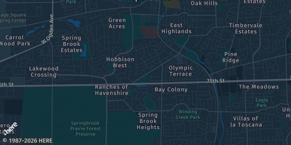 Map of Naperville, IL. The exact address of TOCA Soccer Center Naperville is not known, so the map shows the area rather than a specific building.