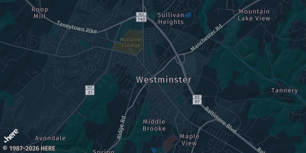 Map of Westminster, MD. The exact address of Carroll County Agriculture Center is not known, so the map shows the area rather than a specific building.