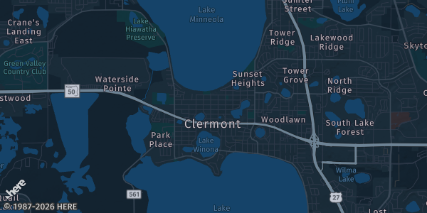 Map of Clermont, FL. The exact address of Clermont City Center is not known, so the map shows the area rather than a specific building.