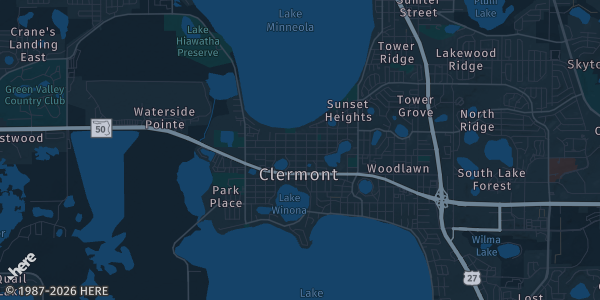 Map of Clermont, FL. The exact address of Clermont City Center is not known, so the map shows the area rather than a specific building.