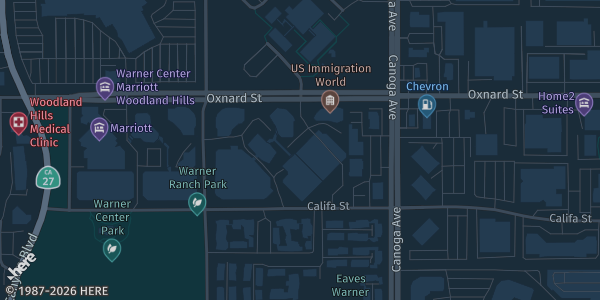 Map showing Warner Center Marriott in Woodland Hills, CA.