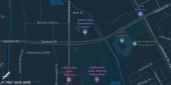 Map showing Santa Clara Convention Center in Santa Clara, CA.