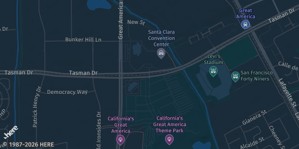Map showing Santa Clara Convention Center in Santa Clara, CA.