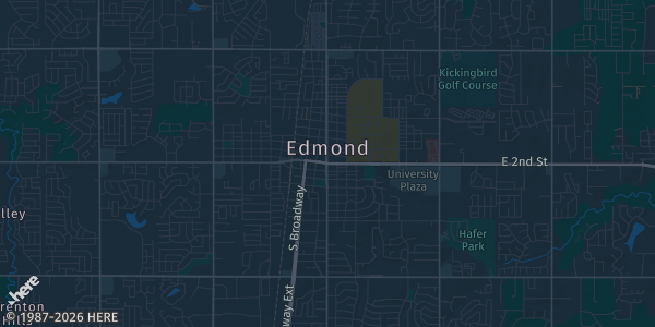 Map of Edmond, OK. The exact address of Breakpoint Cards and Collectibles is not known, so the map shows the area rather than a specific building.