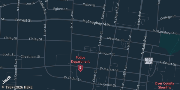 Map showing McIver's Grant Public Library in Dyersburg, TN.