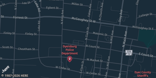 Map showing McIver's Grant Public Library in Dyersburg, TN.