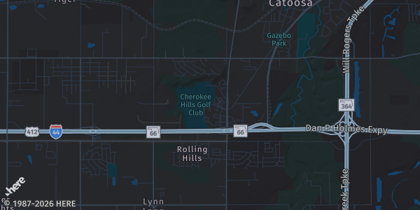 Map of Catoosa, OK. The exact address of Hard Rock Hotel and Casino Tulsa is not known, so the map shows the area rather than a specific building.