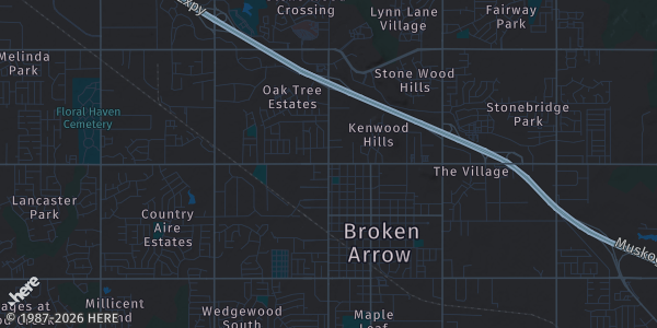 Map of Broken Arrow, OK. The exact address of Stoney Creek Convention Center is not known, so the map shows the area rather than a specific building.