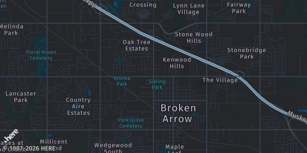 Map of Broken Arrow, OK. The exact address of Stoney Creek Convention Center is not known, so the map shows the area rather than a specific building.