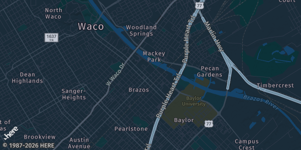 Map of Waco, TX. The exact address of Texas Sports Hall Of Fame is not known, so the map shows the area rather than a specific building.
