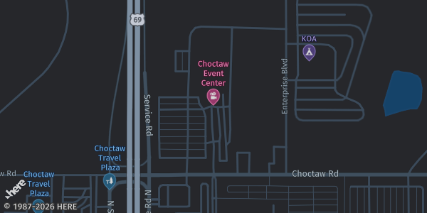 Map showing Choctaw Event Center in Durant, OK.