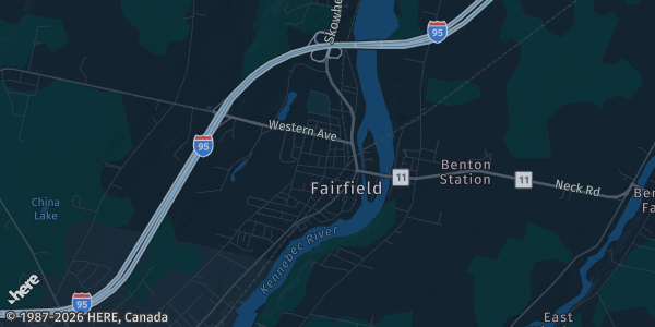 Map of Fairfield, ME. The exact address of Fairfield Community Center is not known, so the map shows the area rather than a specific building.