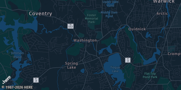 Map of Coventry, RI. The exact address of Coventry Memorial VFW Post 9404 is not known, so the map shows the area rather than a specific building.