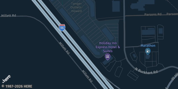 Map showing Kensington Valley Outlet Mall (Hanes Building) in Howell, MI.