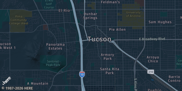 Map of Tucson, AZ. The exact address of Tucson Convention Center is not known, so the map shows the area rather than a specific building.