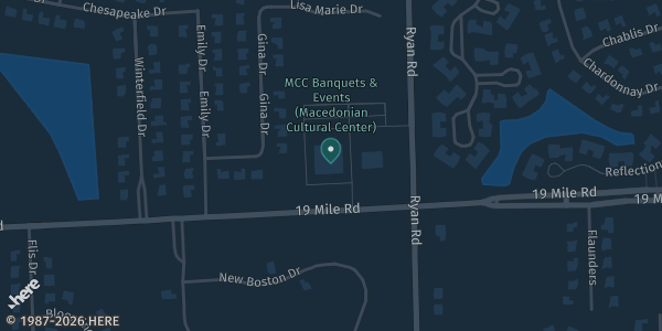 Map showing MCC Banquets & Convention Center in Sterling Heights, MI.