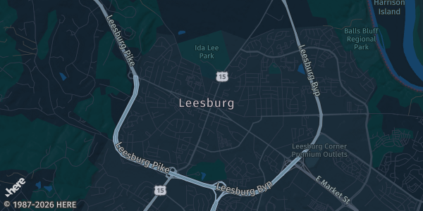 Map of Leesburg, VA. The exact address of Village Pickle is not known, so the map shows the area rather than a specific building.