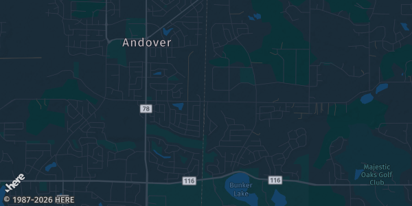 Map of Andover, MN. The exact address of Andover Community Center is not known, so the map shows the area rather than a specific building.