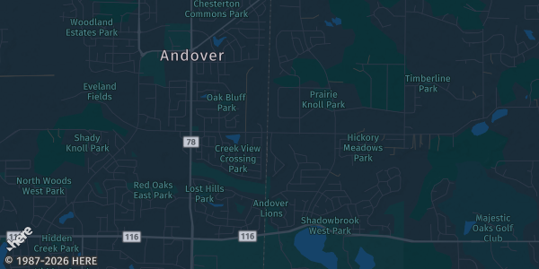 Map of Andover, MN. The exact address of Andover Community Center is not known, so the map shows the area rather than a specific building.