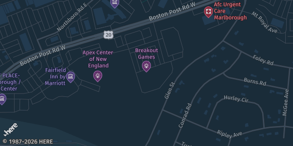 Map showing Apex Entertainment Marlborough in Marlborough, MA.