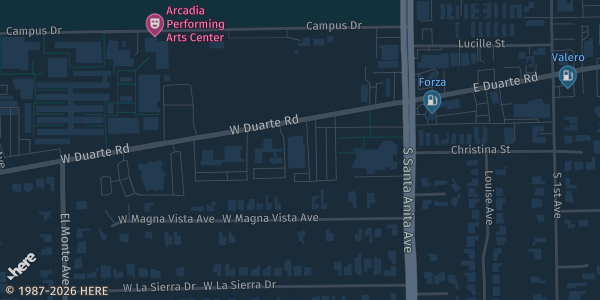Map showing Arcadia Masonic Lodge in Arcadia, CA.