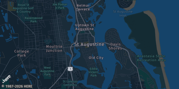 Map of St. Augustine, FL. The exact address of Prime Sports Arena is not known, so the map shows the area rather than a specific building.