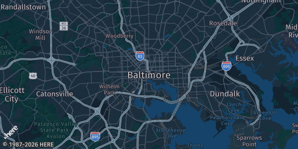 Map of Baltimore, MD. The exact address of this venue is not known, so the map shows the area rather than a specific building.