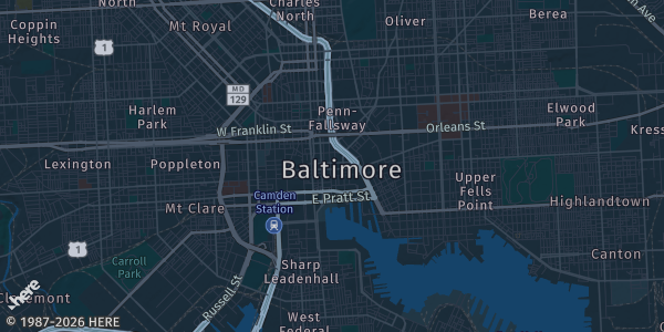 Map of Baltimore, MD. The exact address of UMBC Chesapeake Employers Insurance Arena is not known, so the map shows the area rather than a specific building.