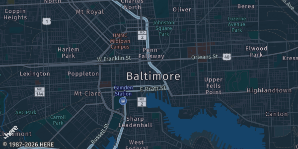 Map of Baltimore, MD. The exact address of UMBC Chesapeake Employers Insurance Arena is not known, so the map shows the area rather than a specific building.