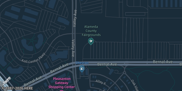 Map showing Alameda County Fairgrounds in Pleasanton, CA.