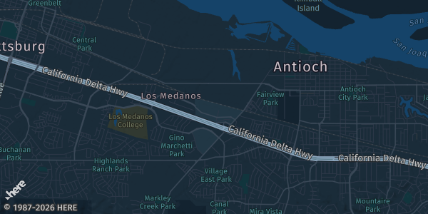 Map of Pittsburg, CA. The exact address of The Trade Emporium is not known, so the map shows the area rather than a specific building.