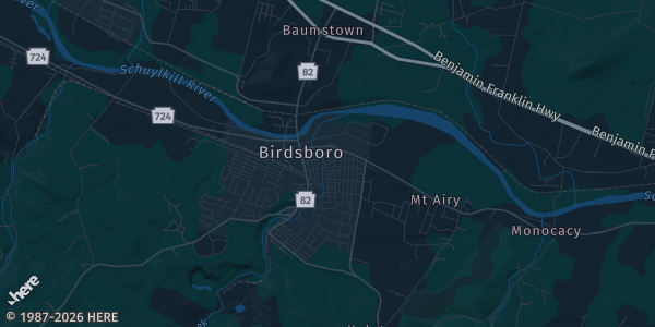 Map of Birdsboro, PA. The exact address of BlackJax American Pub & Grill is not known, so the map shows the area rather than a specific building.