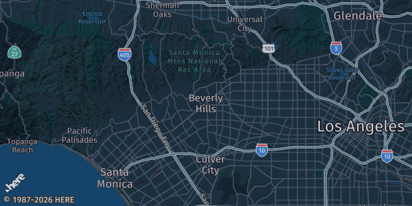 Map of Beverly Hills, CA. The exact address of The BH Card Show is not known, so the map shows the area rather than a specific building.