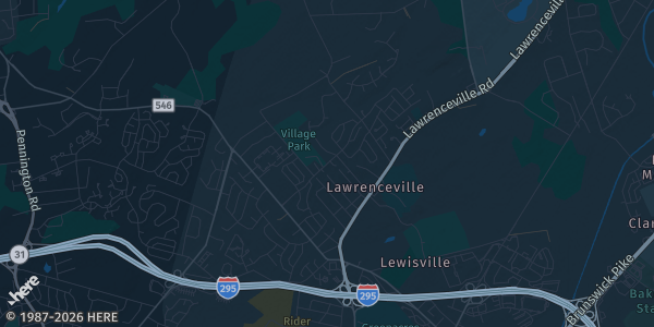 Map of Lawrenceville, NJ. The exact address of Quaker Bridge Mall is not known, so the map shows the area rather than a specific building.