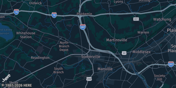 Map of Bridgewater, NJ. The exact address of The Big Show Card show Marriott is not known, so the map shows the area rather than a specific building.