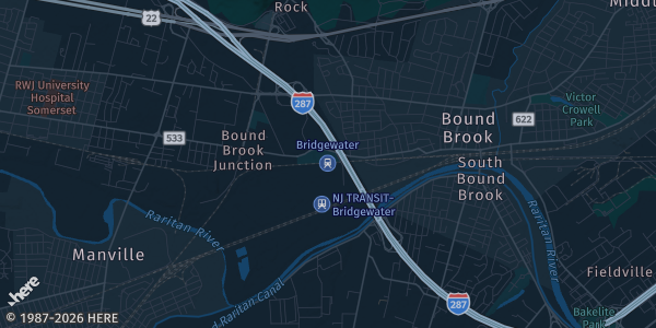 Map of Bridgewater, NJ. The exact address of Bridgewater Marriott is not known, so the map shows the area rather than a specific building.