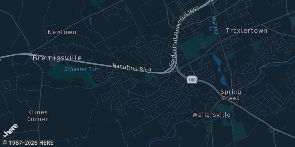 Map of Breinigsville, PA. The exact address of Delta Hotel Lehigh Valley is not known, so the map shows the area rather than a specific building.