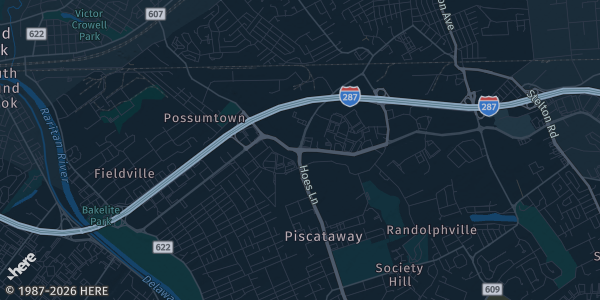 Map of Piscataway, NJ. The exact address of Embassy Suites by Hilton Piscataway is not known, so the map shows the area rather than a specific building.
