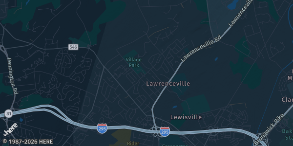 Map of Lawrenceville, NJ. The exact address of Quaker Bridge Mall is not known, so the map shows the area rather than a specific building.