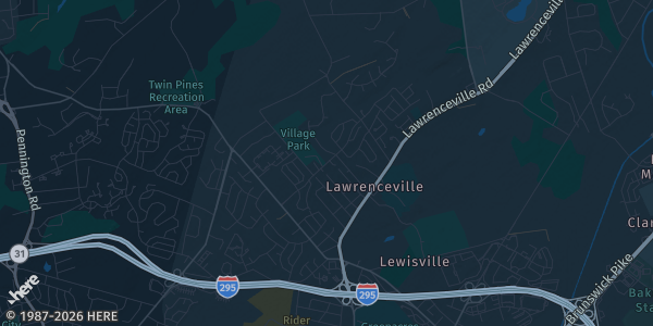 Map of Lawrenceville, NJ. The exact address of Quaker Bridge Mall is not known, so the map shows the area rather than a specific building.
