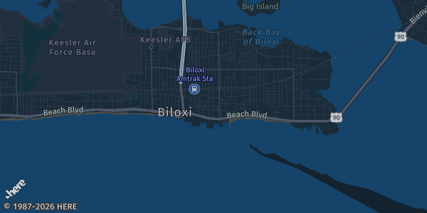 Map of Biloxi, MS. The exact address of D'Iberville High School is not known, so the map shows the area rather than a specific building.