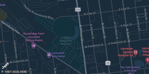 Map showing Lancaster Stormers Stadium in Lancaster, PA.
