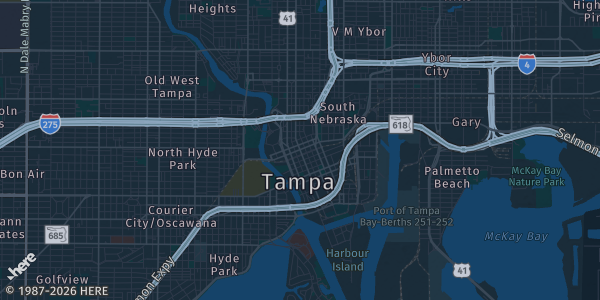 Map of Tampa, FL. The exact address of Renaissance Tampa International Plaza Hotel is not known, so the map shows the area rather than a specific building.