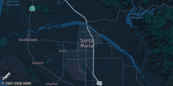 Map of Santa Maria, CA. The exact address of Delta Hotels By Marriott is not known, so the map shows the area rather than a specific building.