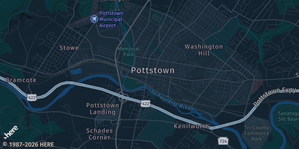 Map of Pottstown, PA. The exact address of Norco Fire Company is not known, so the map shows the area rather than a specific building.