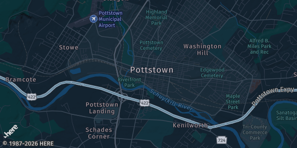 Map of Pottstown, PA. The exact address of Norco Fire Company is not known, so the map shows the area rather than a specific building.