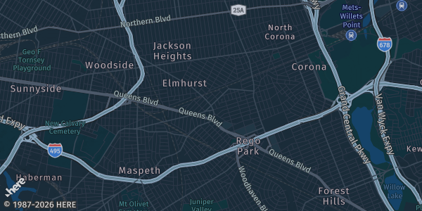 Map of Elmhurst, NY. The exact address of Elks Lodge is not known, so the map shows the area rather than a specific building.